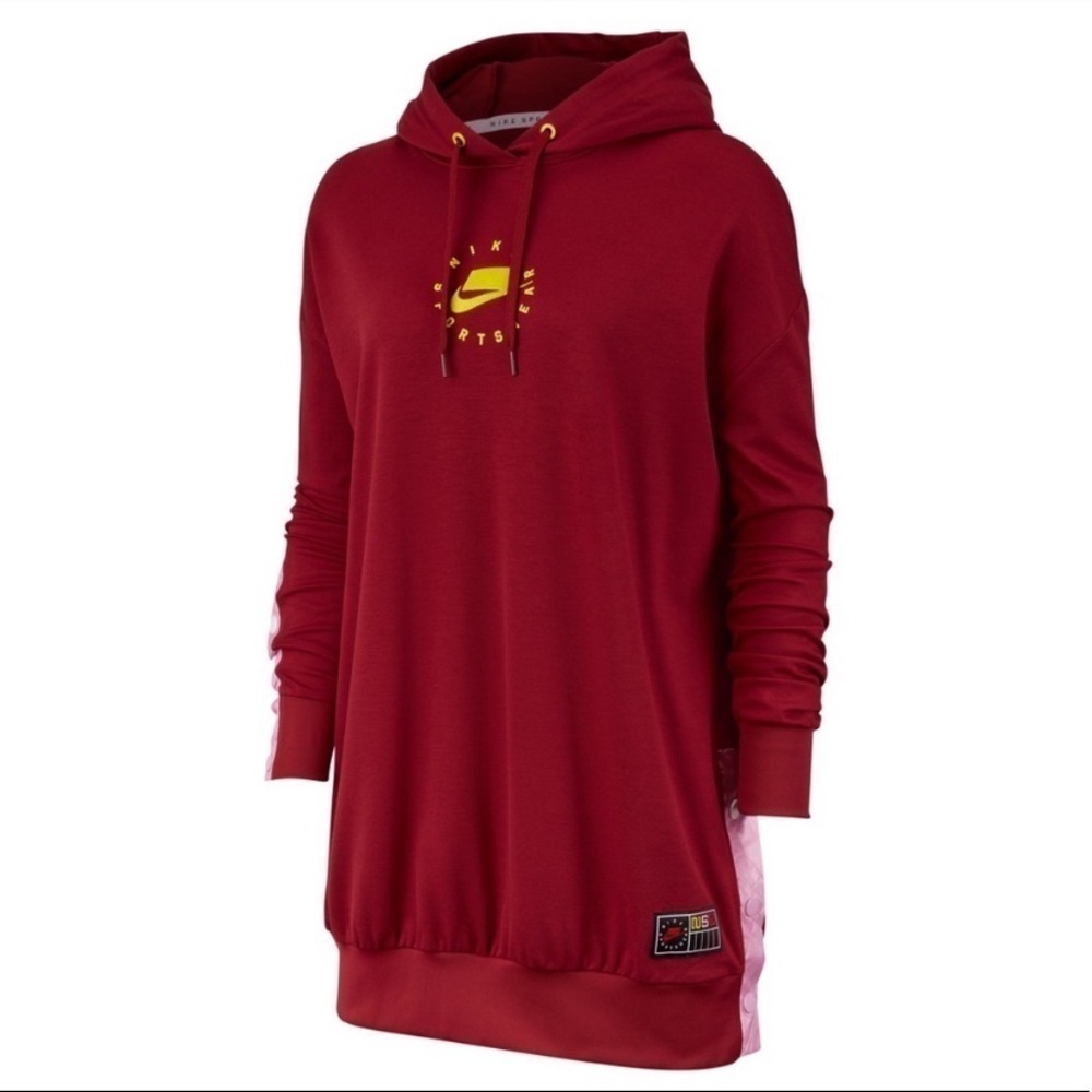 NWT Nike NSW Long Sweatshirt Hooded Dress oversized maroon pullover XS